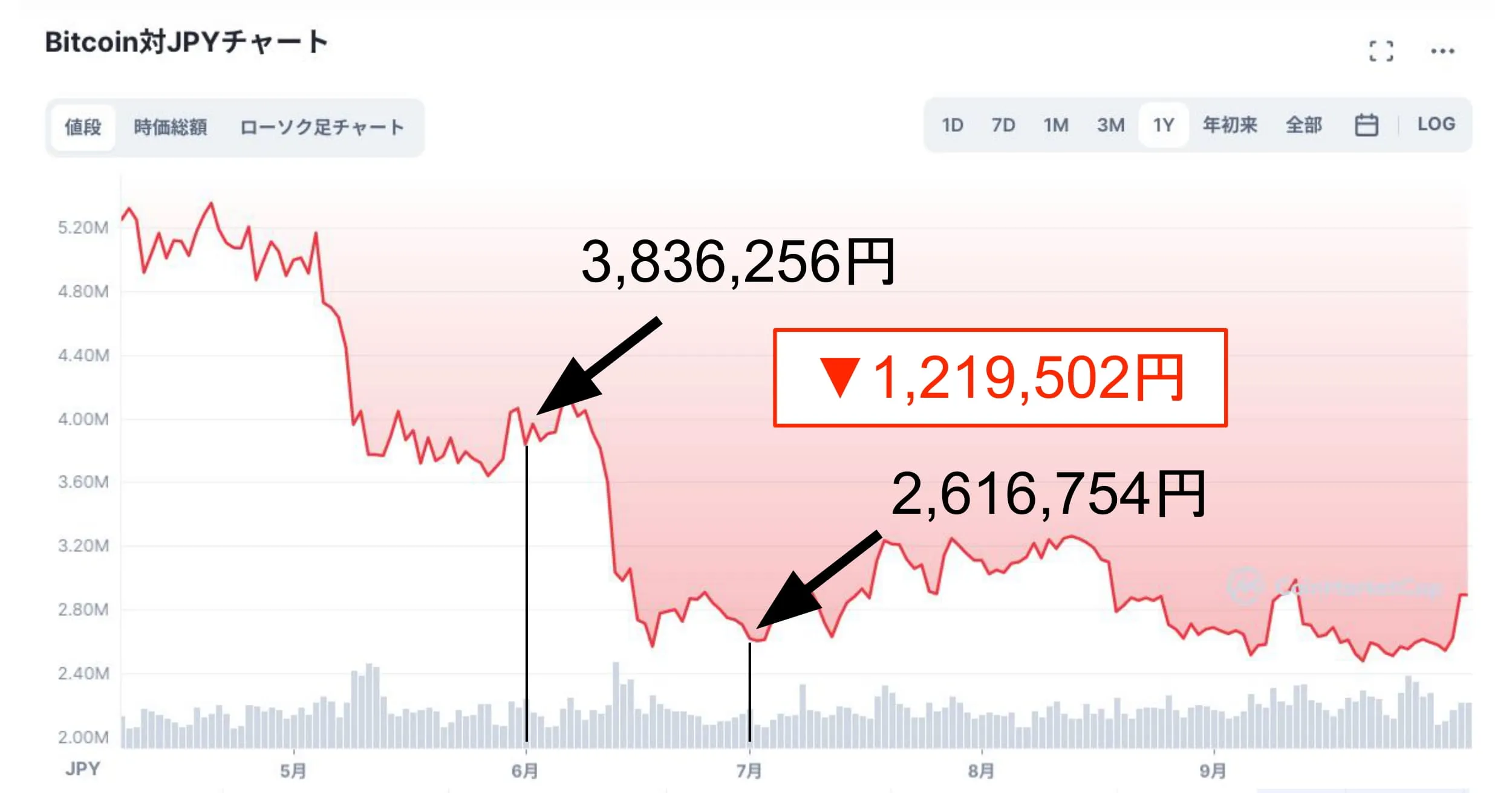 ビットコインの価格チャート